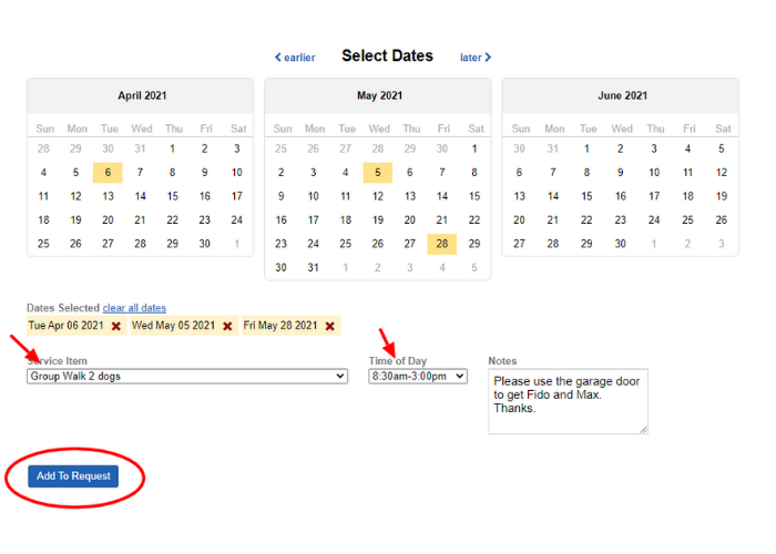 select your dog walking dates
